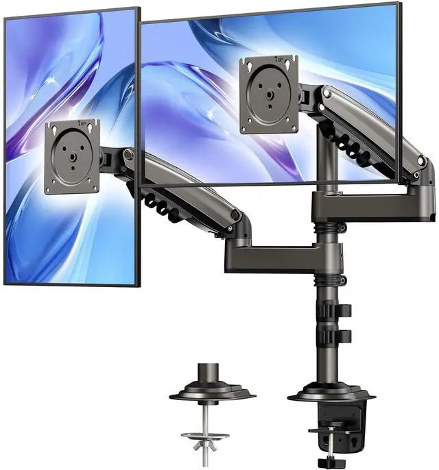 Alt view image 8 of 14 - 17-32 Inch Dual Monitor Stand, Vertical Dual Monitor Mount, Monitor Stand 2 Monitors, Ergonomic Adjustable Tilt/Swivel/Rotate, Weight Max 19.8 lbs, VESA 75/100mm
