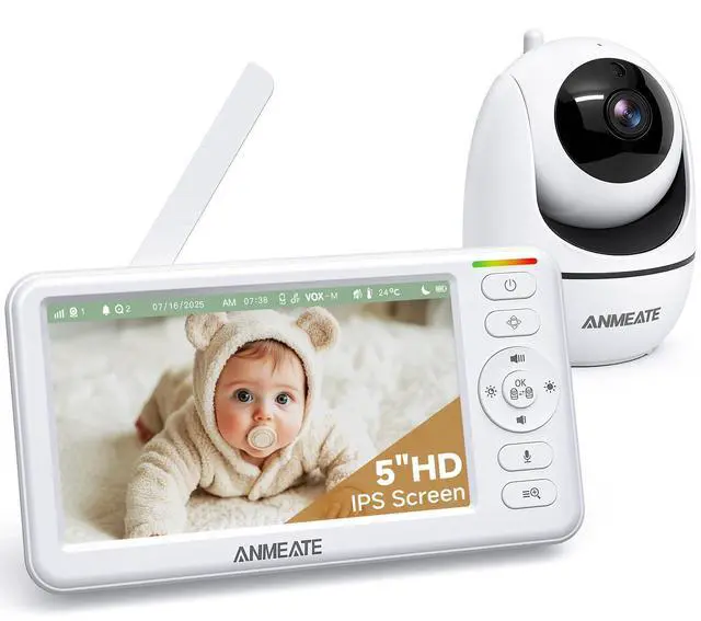 Alt view image 8 of 14 - 5" HD Video Baby Monitor with Camera and Audio - No WiFi, 48H Battery Life,720P Remote Pan Tilt Zoom, Two-Way Talk, Night Vision, Thermal Room Monitor, Lullabies & White Noise, 1000ft Range