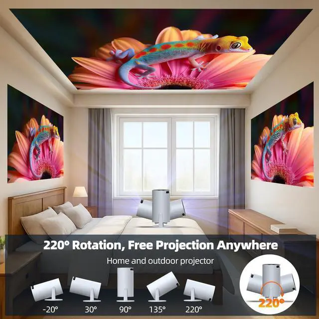 Alt view image 9 of 14 - Projector with WiFi and Bluetooth, Mini Projector, 4K 1080P Support Portable Wireless Movie Projectors 220° Rotatable 130'' Screen Auto Keystone Compatible with HDMI/iPhone/TV Stick for Bedroom Indoor