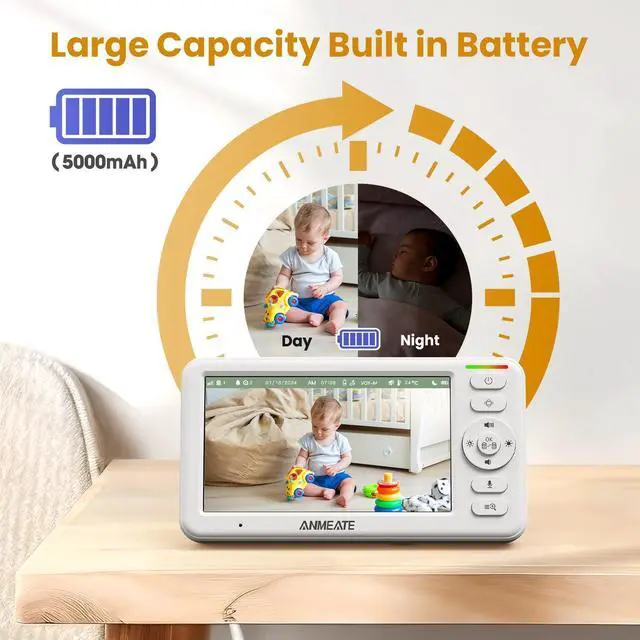 Alt view image 13 of 14 - 5" HD Video Baby Monitor with Camera and Audio - No WiFi, 48H Battery Life,720P Remote Pan Tilt Zoom, Two-Way Talk, Night Vision, Thermal Room Monitor, Lullabies & White Noise, 1000ft Range