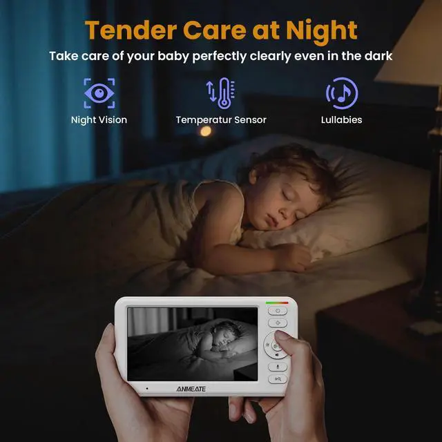 Alt view image 11 of 14 - 5" HD Video Baby Monitor with Camera and Audio - No WiFi, 48H Battery Life,720P Remote Pan Tilt Zoom, Two-Way Talk, Night Vision, Thermal Room Monitor, Lullabies & White Noise, 1000ft Range