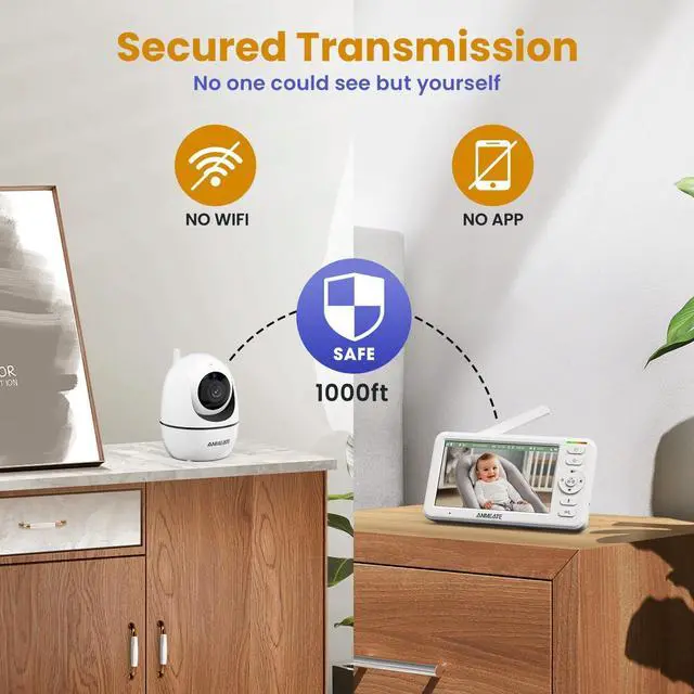 Alt view image 14 of 14 - 5" HD Video Baby Monitor with Camera and Audio - No WiFi, 48H Battery Life,720P Remote Pan Tilt Zoom, Two-Way Talk, Night Vision, Thermal Room Monitor, Lullabies & White Noise, 1000ft Range