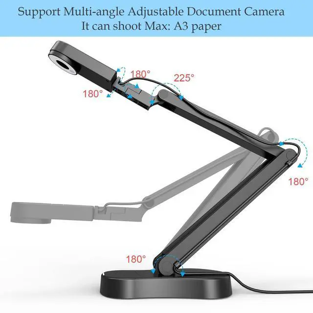 Alt view image 14 of 14 - 8MP USB Document Camera for Teachers and Classroom for A3 A4 Size with Dual Mic, 3-Level LED Light, Up and Down, Left and Right Image Inversion, for Distance Teaching & Learning