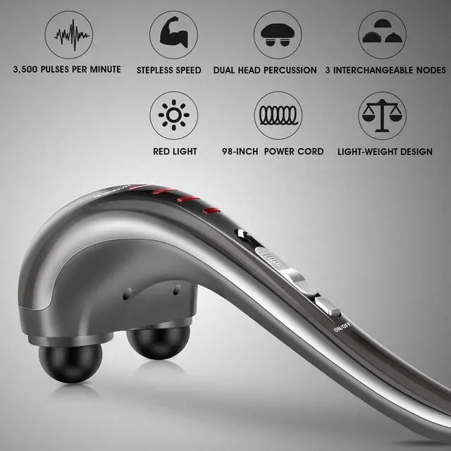 Alt view image 8 of 12 - Handheld Neck Back Massager for Pain Relief Deep Tissue, Electric Double Head Percussion Massage MG460 for Shoulder, Leg, Foot, Muscles, Full Body, Corded, 2.3 lb