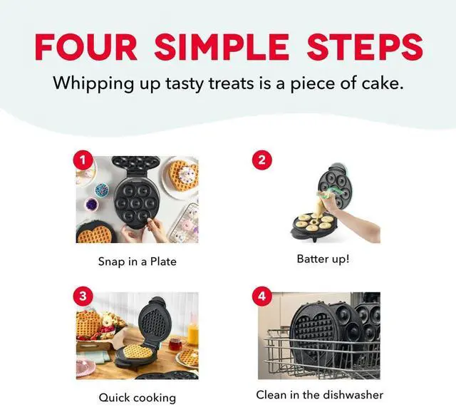 Alt view image 12 of 14 - MultiMaker® Treat Maker System - Make Mini Donuts, Cupcakes & Heart-Shaped Waffles - Interchangeable Plate Design - dishwasher safe Parts for Easy Cleanup - Aqua