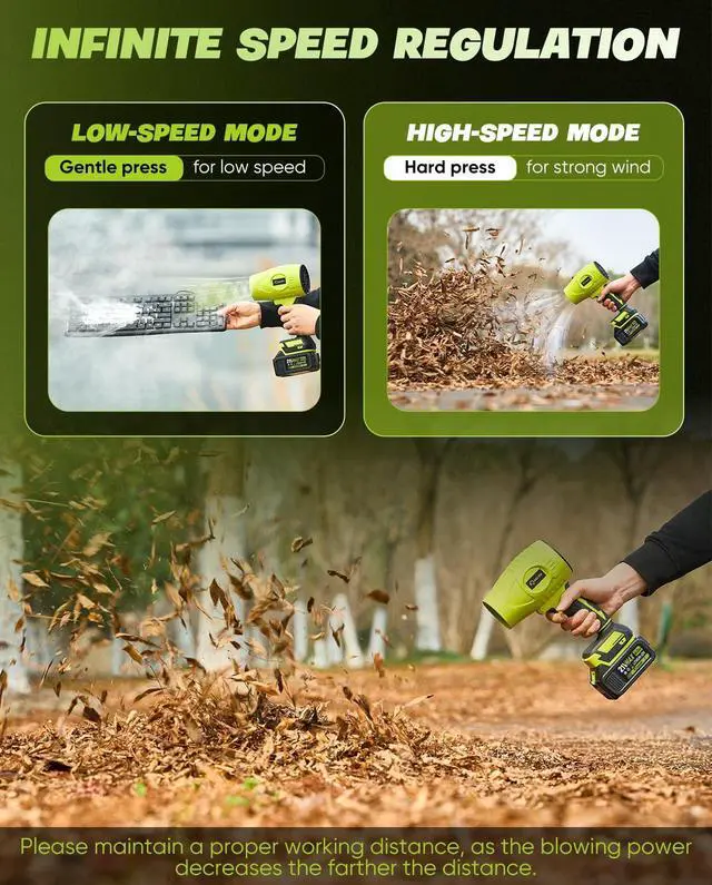 Alt view image 10 of 14 - Cordless Leaf Blower Portable Dust Cleaner Handheld Blowers 2 x 4.0Ah Batteries 180000 RPM Air Duster with Adjustable Speed for Drying Patio Cleaning Green