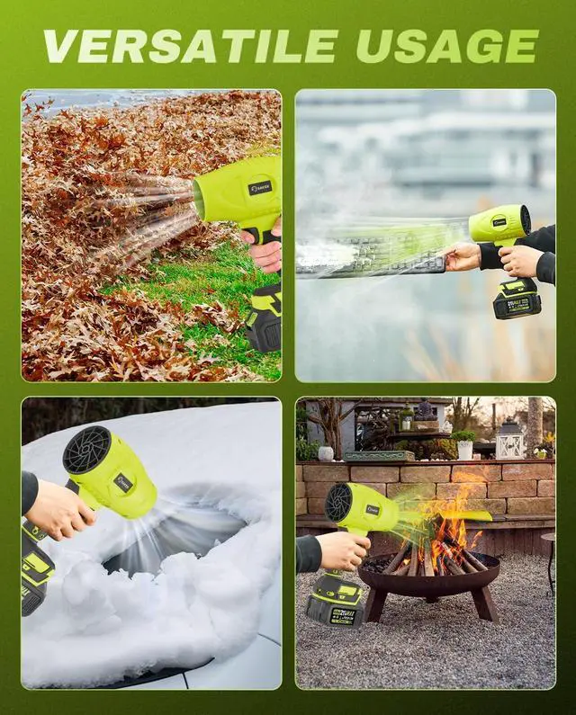 Alt view image 11 of 14 - Cordless Leaf Blower Portable Dust Cleaner Handheld Blowers 2 x 4.0Ah Batteries 180000 RPM Air Duster with Adjustable Speed for Drying Patio Cleaning Green