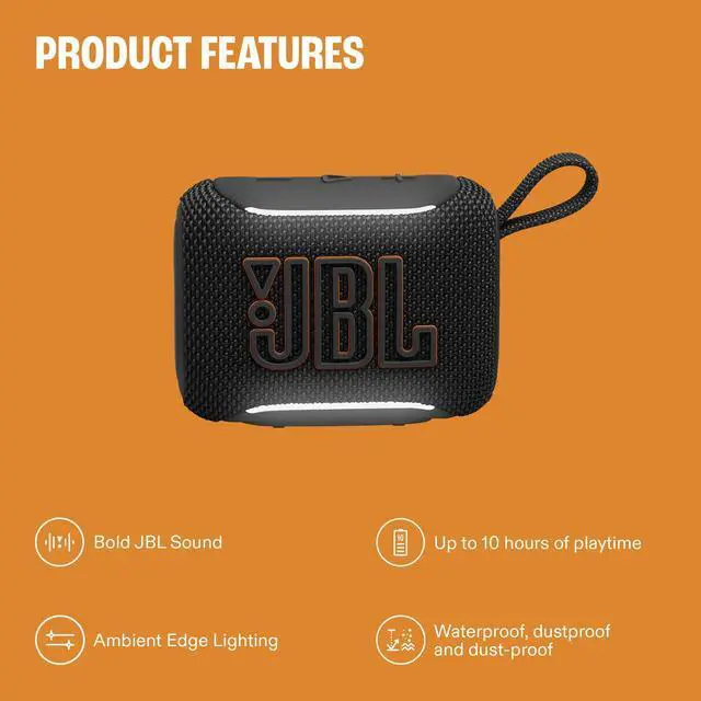 Alt view image 10 of 14 - Go 5 - Ultra-Portable Waterproof & Drop-Proof Speaker with JBL Legendary Sound & Ambient Edge Lighting, AirTouch Instant Stereo Pairing or Link Multiple Compatible Speakers via Auracast (Black)