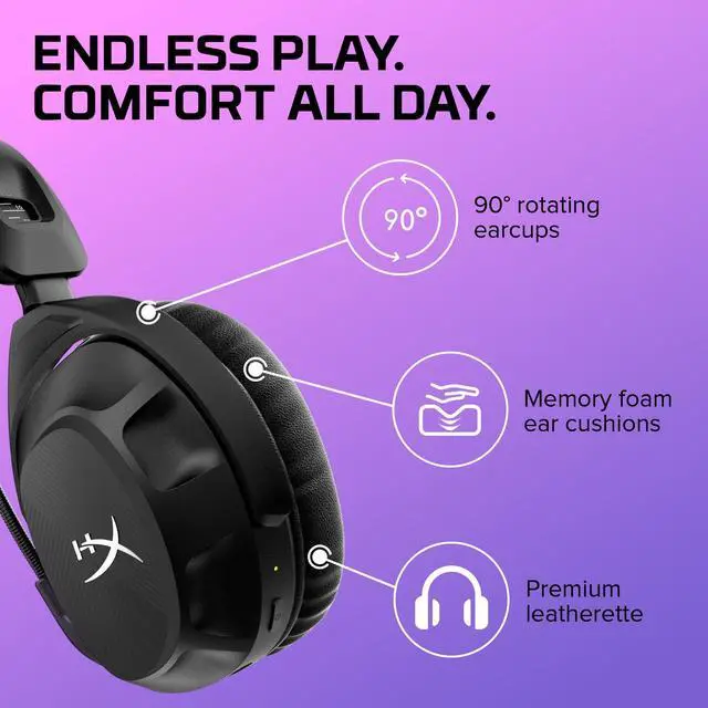 Alt view image 12 of 15 - Cloud Stinger 2 - Wireless Gaming Headset Compatible with PC. Noise-cancelling Swivel-to-mute Microphone, Comfortable Memory Foam, UP to 20 hours of battery life,Black