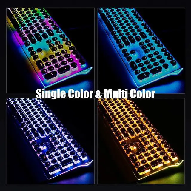 Alt view image 13 of 14 - S108 Typewriter Keyboard, Retro Mechanical Gaming Keyboard Wired 108 Keys with RGB Backlit Sidelight, Detachable Wrist Rest, Round Keycaps Blue Switches - Black