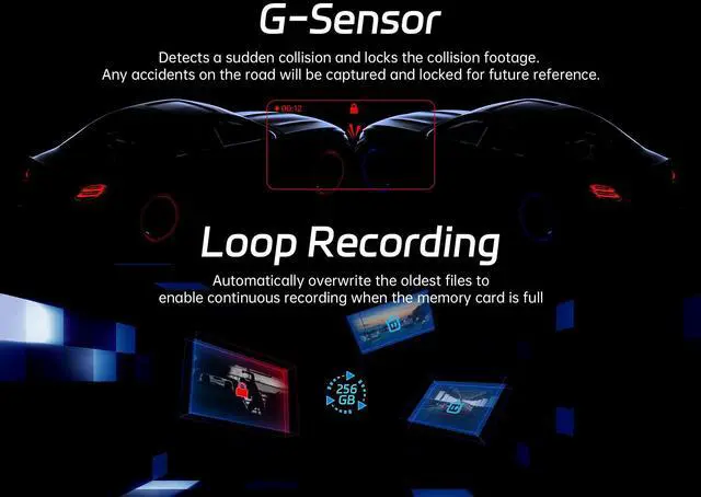 Alt view image 14 of 14 - P1 Duo 4K Dash Cam Front and Rear, 64GB SD Card, 4K+1080P Dual Dash Camera for Cars, Wi-Fi & App Control, 1.5IPS Display Car Camera, Voice Control, Night Vision, 24H Parking Mode, G-Sensor