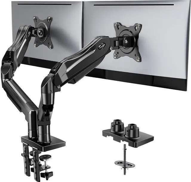 Alt view image 8 of 14 - FlowLift Dual Monitor Stand, Fully Adjustable Gaming Monitor Desk Mount for 1332 Computer Screens, Full Motion VESA 75x75/100x100 with C-Clamp & Grommet Base, Each Arm Holds 4.4 to 19.8 lbs