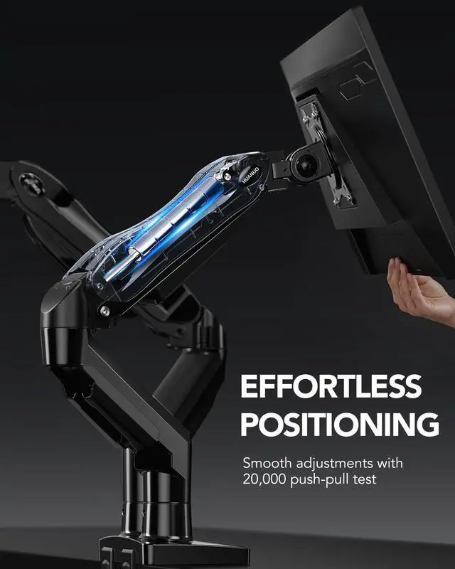 Alt view image 12 of 14 - FlowLift Dual Monitor Stand, Fully Adjustable Gaming Monitor Desk Mount for 1332 Computer Screens, Full Motion VESA 75x75/100x100 with C-Clamp & Grommet Base, Each Arm Holds 4.4 to 19.8 lbs