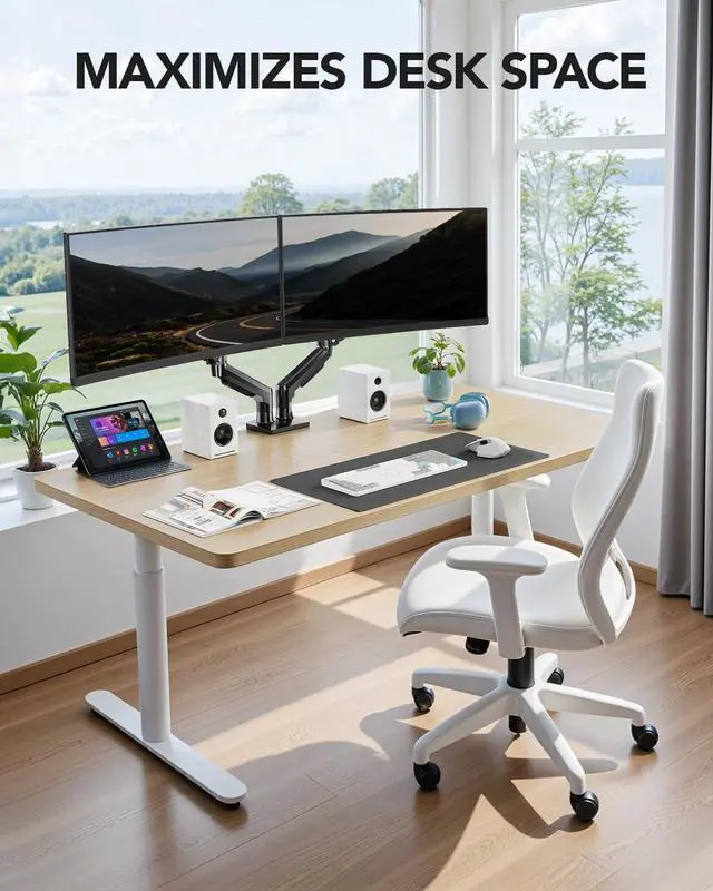 Alt view image 14 of 14 - FlowLift Dual Monitor Stand, Fully Adjustable Gaming Monitor Desk Mount for 1332 Computer Screens, Full Motion VESA 75x75/100x100 with C-Clamp & Grommet Base, Each Arm Holds 4.4 to 19.8 lbs
