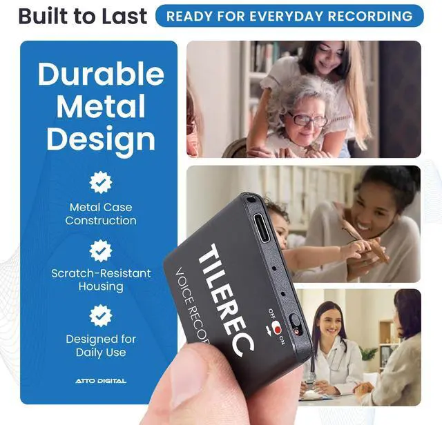 Alt view image 13 of 14 - TileRec Voice Activated Recorder with Playback 64GB Digital Audio Recorder, Metal Case, USB-C & 1100 Hours MP3 Recording Mini Portable Audio Recording Device for Meetings & Interviews