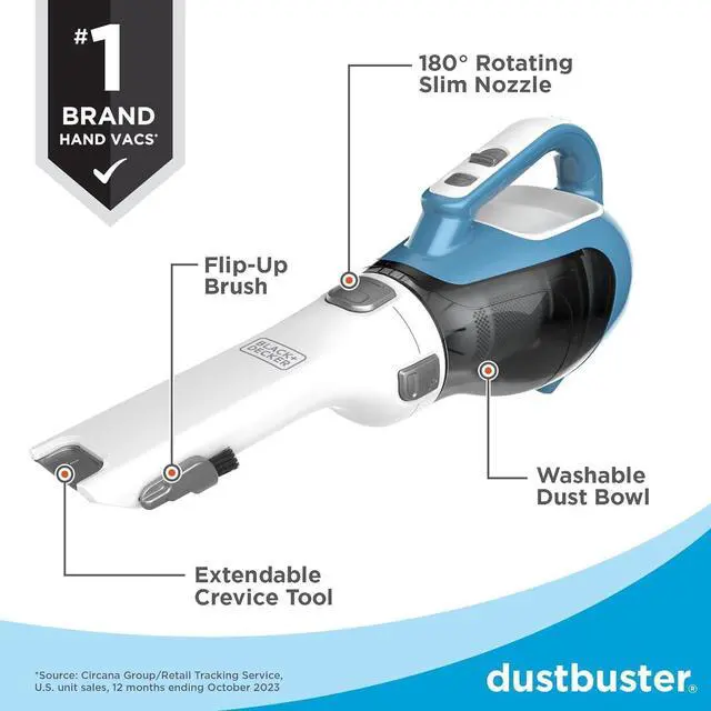Alt view image 12 of 14 - dustbuster AdvancedClean Handheld Vacuum Cordless, Compact Home and Car Vacuum with Crevice Tool, Rotating Nozzle and Charging Station, Large Dust Bowl (CHV1410L)