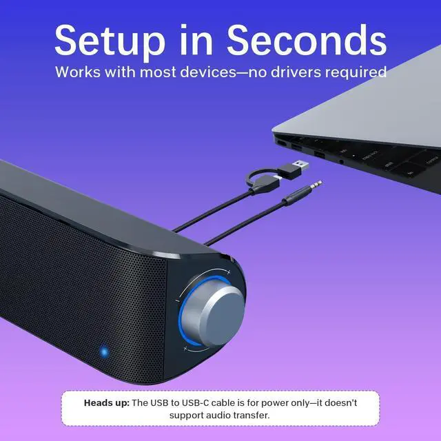 Alt view image 13 of 14 - Computer Speakers, Hi-Fi Stereo Computer Sound Bar with Bluetooth & 3.5mm Aux, USB/USB-C Powered for Desktop PC, Laptop & Monitor, Built-in Mic and Headphone Jack