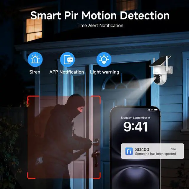 Alt view image 12 of 14 - 2K Solar Security Camera Wireless Outdoor, 360° Pan/Tilt Camera with Dual-Band WiFi 2.4/5G, Fixed Solar Panel, AI Human Detection, Color Night Vision, 4MP, IP65 Weatherproof, 2-Way Audio