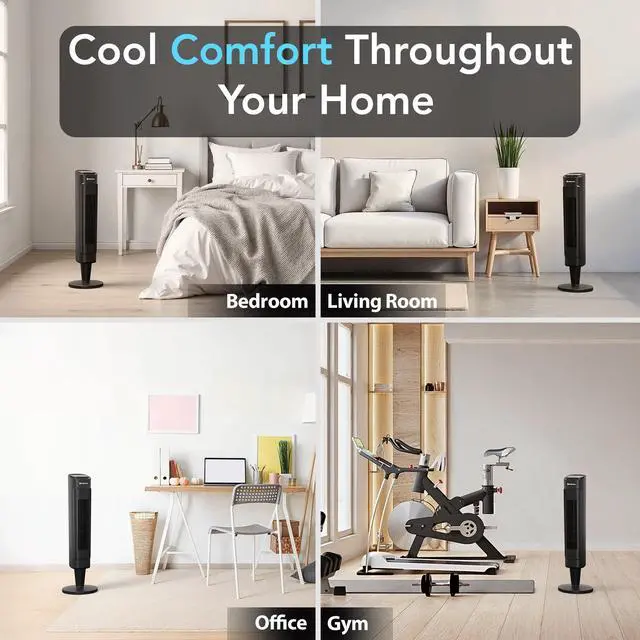 Alt view image 9 of 10 - 36-Inch Oscillating Tower Fan with Remote Control Quiet Cooling Fan for Bedroom and Office, 3 Speeds & 3 Modes (Normal, Natural, Sleep), 12-Hour Timer, Space-Saving Design, Black