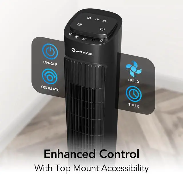 Alt view image 7 of 10 - 36-Inch Oscillating Tower Fan with Remote Control Quiet Cooling Fan for Bedroom and Office, 3 Speeds & 3 Modes (Normal, Natural, Sleep), 12-Hour Timer, Space-Saving Design, Black