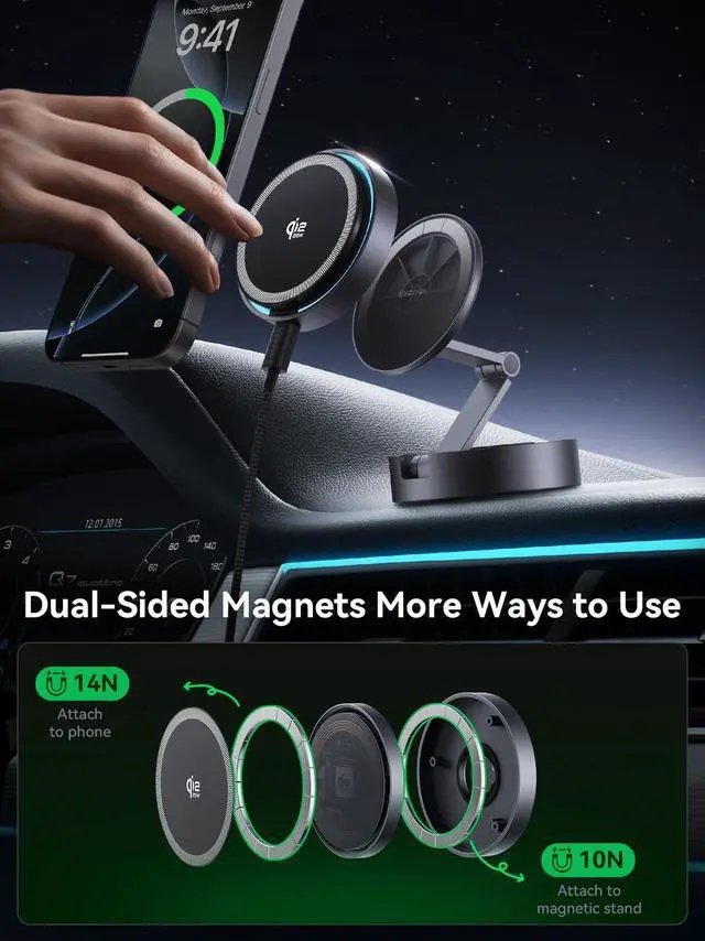 Alt view image 8 of 12 - for Qi2 25W Certified MagSafe Car Mount Charger Lite with Cooling Fan&LED Light, 360° Rotating Fast Wireless Charger & Phone Holder for iPhone 17-12, Galaxy S25-S26 | 30W Adapter Included