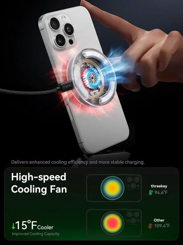 Alt view image 9 of 12 - for Qi2 25W Certified MagSafe Car Mount Charger Lite with Cooling Fan&LED Light, 360° Rotating Fast Wireless Charger & Phone Holder for iPhone 17-12, Galaxy S25-S26 | 30W Adapter Included