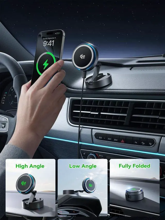 Alt view image 10 of 12 - for Qi2 25W Certified MagSafe Car Mount Charger Lite with Cooling Fan&LED Light, 360° Rotating Fast Wireless Charger & Phone Holder for iPhone 17-12, Galaxy S25-S26 | 30W Adapter Included
