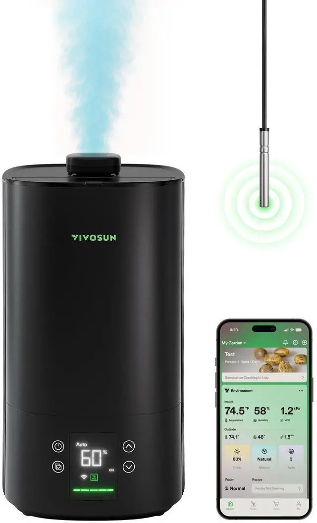 Alt view image 8 of 14 - AeroStream H05 Intelligent Wi-Fi Humidifier, 1.32 Gal / 5 L Humidifier with Temp & Humidity Probe, Smart Remote Control, Designed for Growers