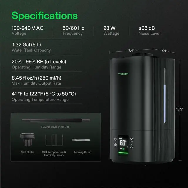 Alt view image 13 of 14 - AeroStream H05 Intelligent Wi-Fi Humidifier, 1.32 Gal / 5 L Humidifier with Temp & Humidity Probe, Smart Remote Control, Designed for Growers