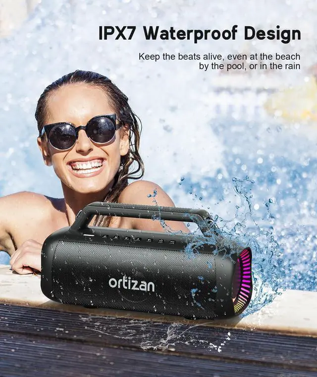 Alt view image 12 of 16 - 80W Speakers Bluetooth Wireless Loud with Bass, 24H Playtime, IPX7 Waterproof, Bluetooth 5.3, TWS Pairing, Large Outdoor Speaker with Lights, Portable for Garage, Camping and Beach - Black
