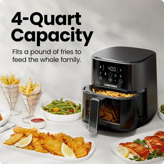 Alt view image 10 of 14 - Air Fryer 4 QT Compact Airfryer for Quick & Easy Meals, Features Hi-Fry Technology for Extra Crisp, Easy-View Window, Touch Controls with 4 Presets, Nonstick & Dishwasher Safe Basket - Black