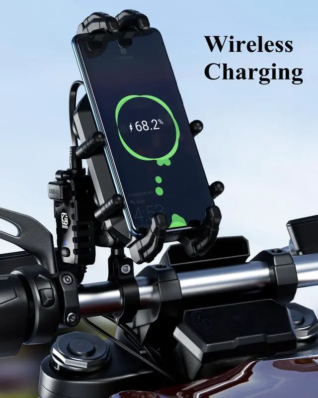 Alt view image 11 of 14 - Motorcycle Phone Mount Holder with Qi 15W Wireless Charger & 30W PD/USB-C Fast Charging Port, Anti-Theft Handlebar Cellphone Cradle with Vibration Dampener, Adjustable for 5.4-7.2'' Smartphone