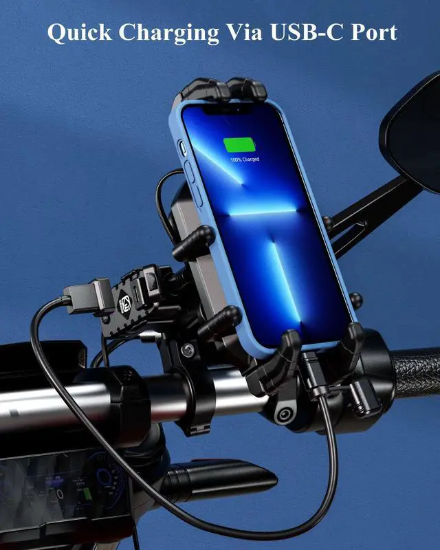 Alt view image 12 of 14 - Motorcycle Phone Mount Holder with Qi 15W Wireless Charger & 30W PD/USB-C Fast Charging Port, Anti-Theft Handlebar Cellphone Cradle with Vibration Dampener, Adjustable for 5.4-7.2'' Smartphone