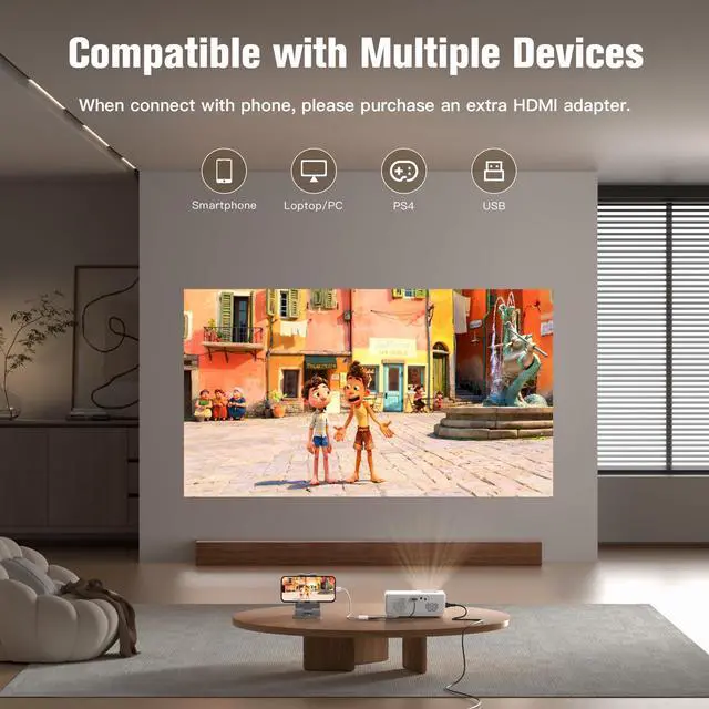 Alt view image 12 of 14 - Projector, 2026 Upgraded Mini Projector, Full HD 1080P Home Theater Video Projector, Compatible with HDMI/USB/AV/Smartphone/TV Box/Laptop