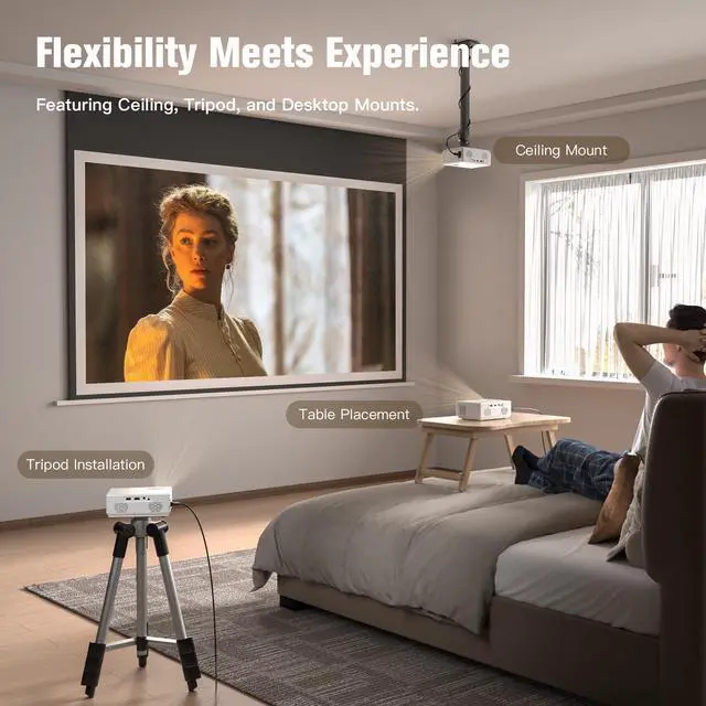 Alt view image 13 of 14 - Projector, 2026 Upgraded Mini Projector, Full HD 1080P Home Theater Video Projector, Compatible with HDMI/USB/AV/Smartphone/TV Box/Laptop