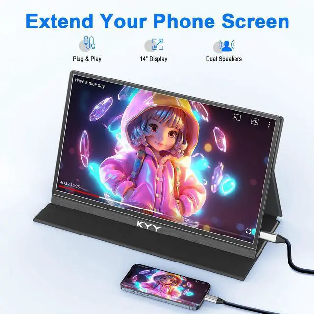 Alt view image 14 of 14 - Portable Monitor for Laptop, 14" FHD 1080P Travel Monitor, USB-C & HDMI Computer Gaming Screen with VESA Mount & Smart Cover, Dual Speakers, for Mac PC Phone Xbox PS5 Switch