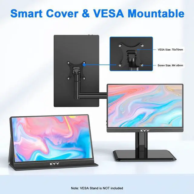 Alt view image 11 of 14 - Portable Monitor for Laptop, 14" FHD 1080P Travel Monitor, USB-C & HDMI Computer Gaming Screen with VESA Mount & Smart Cover, Dual Speakers, for Mac PC Phone Xbox PS5 Switch