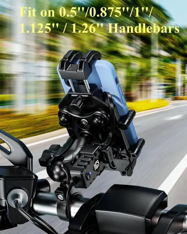 Alt view image 13 of 14 - Motorcycle Phone Mount Holder with Qi 15W Wireless Charger & 30W PD/USB-C Fast Charging Port, Anti-Theft Handlebar Cellphone Cradle with Vibration Dampener, Adjustable for 5.4-7.2'' Smartphone