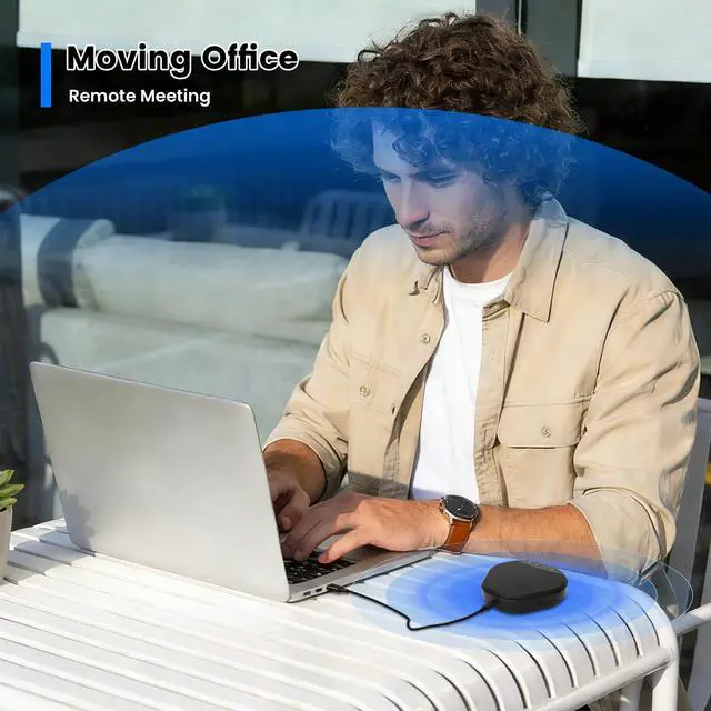 Alt view image 14 of 14 - Conference Speakerphone with 360° Voice Pickup, AI Noise Reduction & Echo Cancellation, USB Plug and Play Desktop Microphone Speaker for Zoom, Teams, Skype, Home Office & Online Meetings