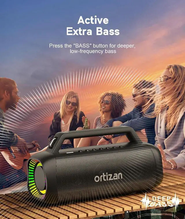 Alt view image 11 of 16 - 80W Speakers Bluetooth Wireless Loud with Bass, 24H Playtime, IPX7 Waterproof, Bluetooth 5.3, TWS Pairing, Large Outdoor Speaker with Lights, Portable for Garage, Camping and Beach - Black