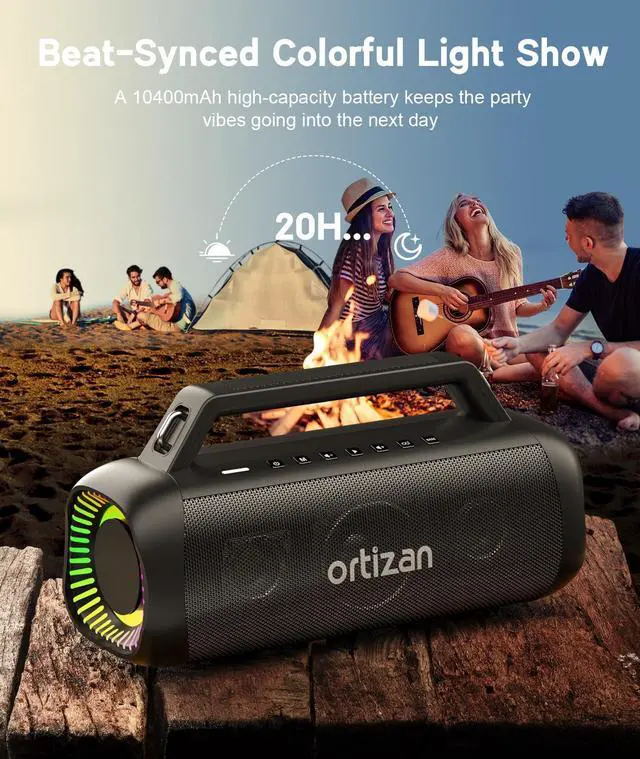 Alt view image 13 of 16 - 80W Speakers Bluetooth Wireless Loud with Bass, 24H Playtime, IPX7 Waterproof, Bluetooth 5.3, TWS Pairing, Large Outdoor Speaker with Lights, Portable for Garage, Camping and Beach - Black