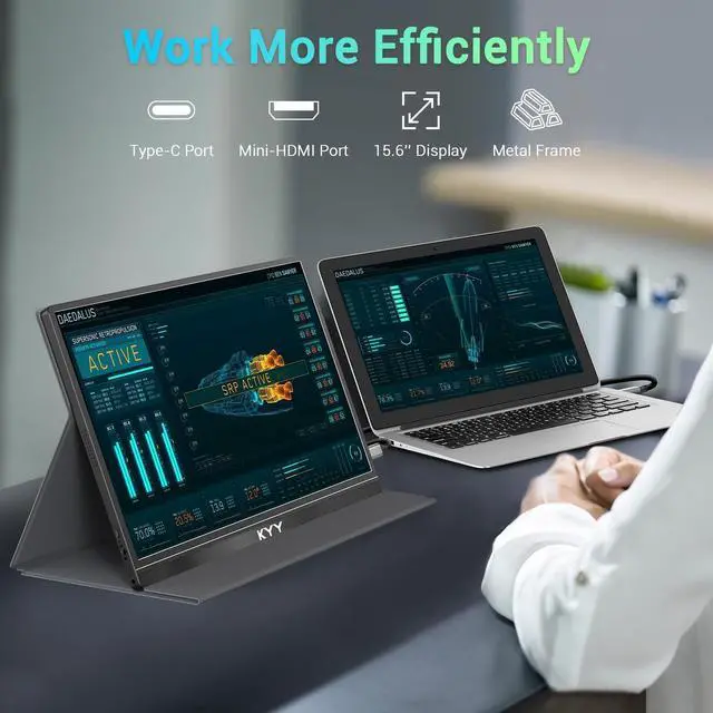 Alt view image 13 of 14 - Portable Monitor 15.6'' FHD 1080P USB C HDMI Gaming Monitor Ultra-Slim IPS Display w/Smart Cover & Speakers, Plug&Play, External Monitor for Laptop PC Phone Mac Xbox PS4