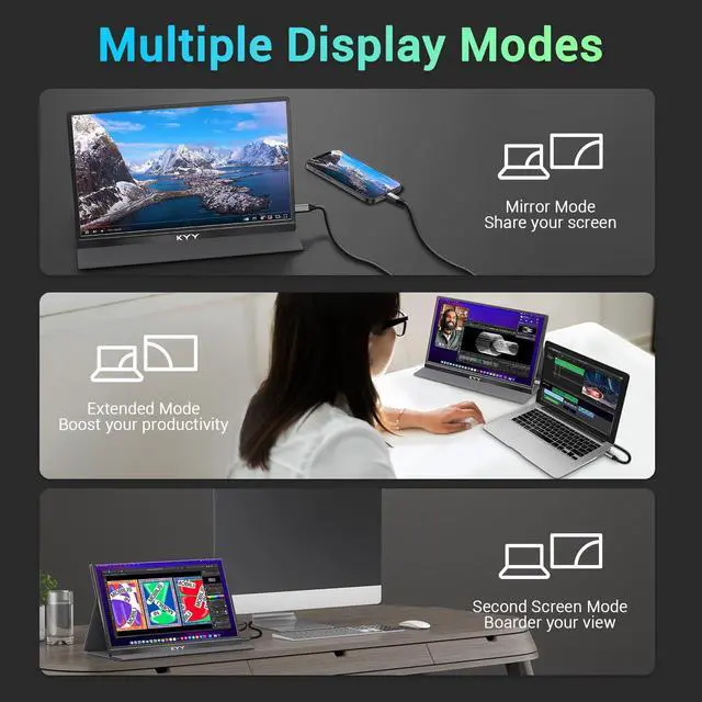 Alt view image 14 of 14 - Portable Monitor 15.6'' FHD 1080P USB C HDMI Gaming Monitor Ultra-Slim IPS Display w/Smart Cover & Speakers, Plug&Play, External Monitor for Laptop PC Phone Mac Xbox PS4