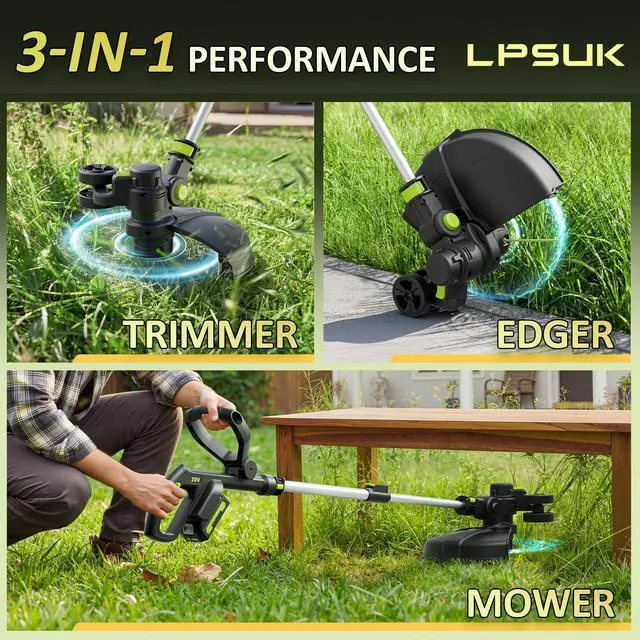 Alt view image 10 of 14 - 20V Cordless String Trimmer, 2.0Ah Battery Powered with Fast Charger, 12'' Grass Cutter with Auto Line Feed, 3-in-1 Electric Lawn Mower Grass Trimmer & Edger Lawn Tool with 8 Lines for Yard, Garden
