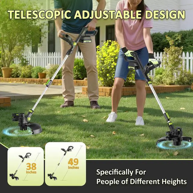 Alt view image 11 of 14 - 20V Cordless String Trimmer, 2.0Ah Battery Powered with Fast Charger, 12'' Grass Cutter with Auto Line Feed, 3-in-1 Electric Lawn Mower Grass Trimmer & Edger Lawn Tool with 8 Lines for Yard, Garden