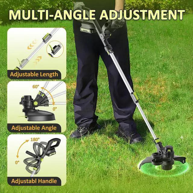 Alt view image 12 of 14 - 20V Cordless String Trimmer, 2.0Ah Battery Powered with Fast Charger, 12'' Grass Cutter with Auto Line Feed, 3-in-1 Electric Lawn Mower Grass Trimmer & Edger Lawn Tool with 8 Lines for Yard, Garden