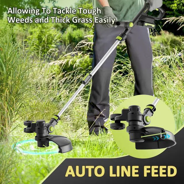 Alt view image 13 of 14 - 20V Cordless String Trimmer, 2.0Ah Battery Powered with Fast Charger, 12'' Grass Cutter with Auto Line Feed, 3-in-1 Electric Lawn Mower Grass Trimmer & Edger Lawn Tool with 8 Lines for Yard, Garden
