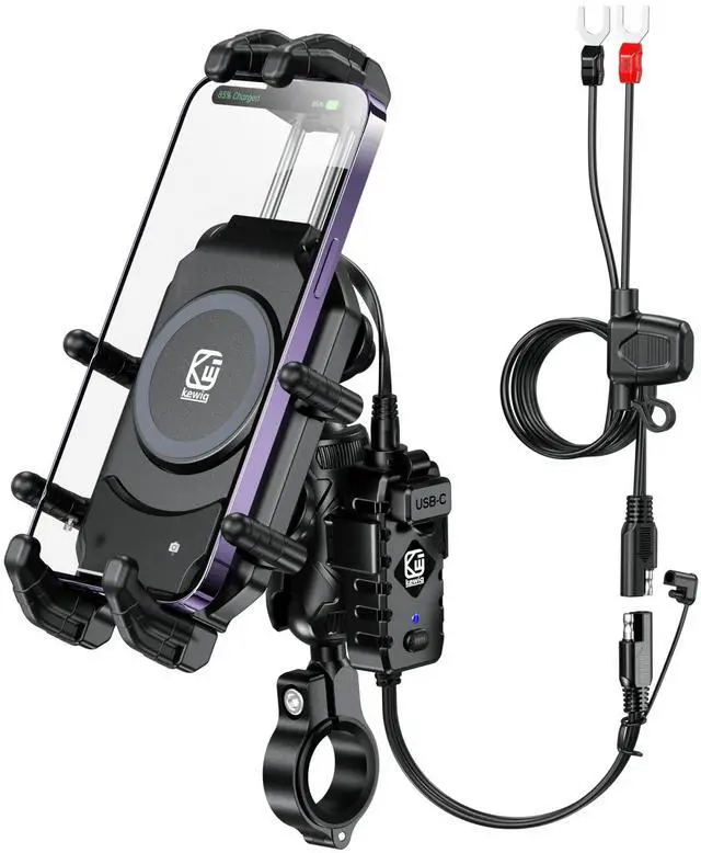 Alt view image 8 of 14 - Motorcycle Phone Mount Holder with Qi 15W Wireless Charger & 30W PD/USB-C Fast Charging Port, Anti-Theft Handlebar Cellphone Cradle with Vibration Dampener, Adjustable for 5.4-7.2'' Smartphone