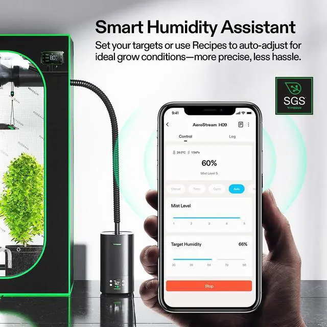 Alt view image 11 of 14 - AeroStream H05 Intelligent Wi-Fi Humidifier, 1.32 Gal / 5 L Humidifier with Temp & Humidity Probe, Smart Remote Control, Designed for Growers