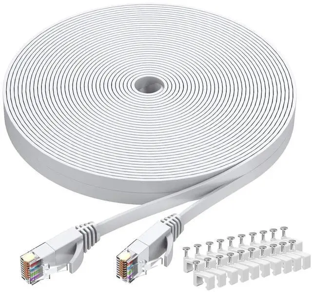 Alt view image 8 of 14 - Cat6 Ethernet Cable 50 FT White, Cat-6 Flat RJ45 Computer Internet LAN Network Ethernet Patch Cable Cord - 50 Feet